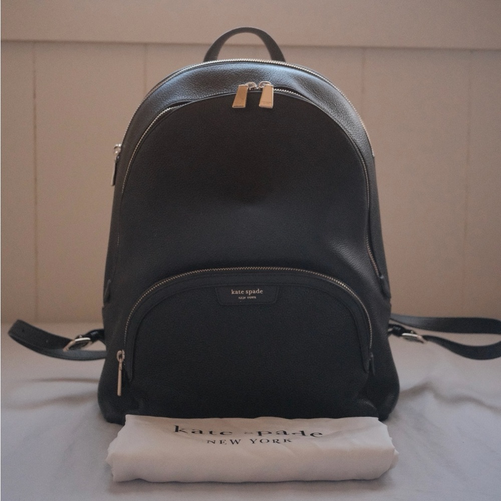 Kate Spade Black Leather Backpack with Gold Hardware